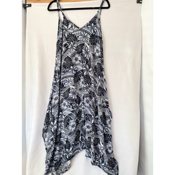 Makai Beach Hawaii Sharkbite Dress Womens XL Black White Tropical Rayon V-Neck - Picture 5 of 8